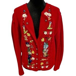 Vintage Reine Schurwolle cable knit sweater cottagecore floral.